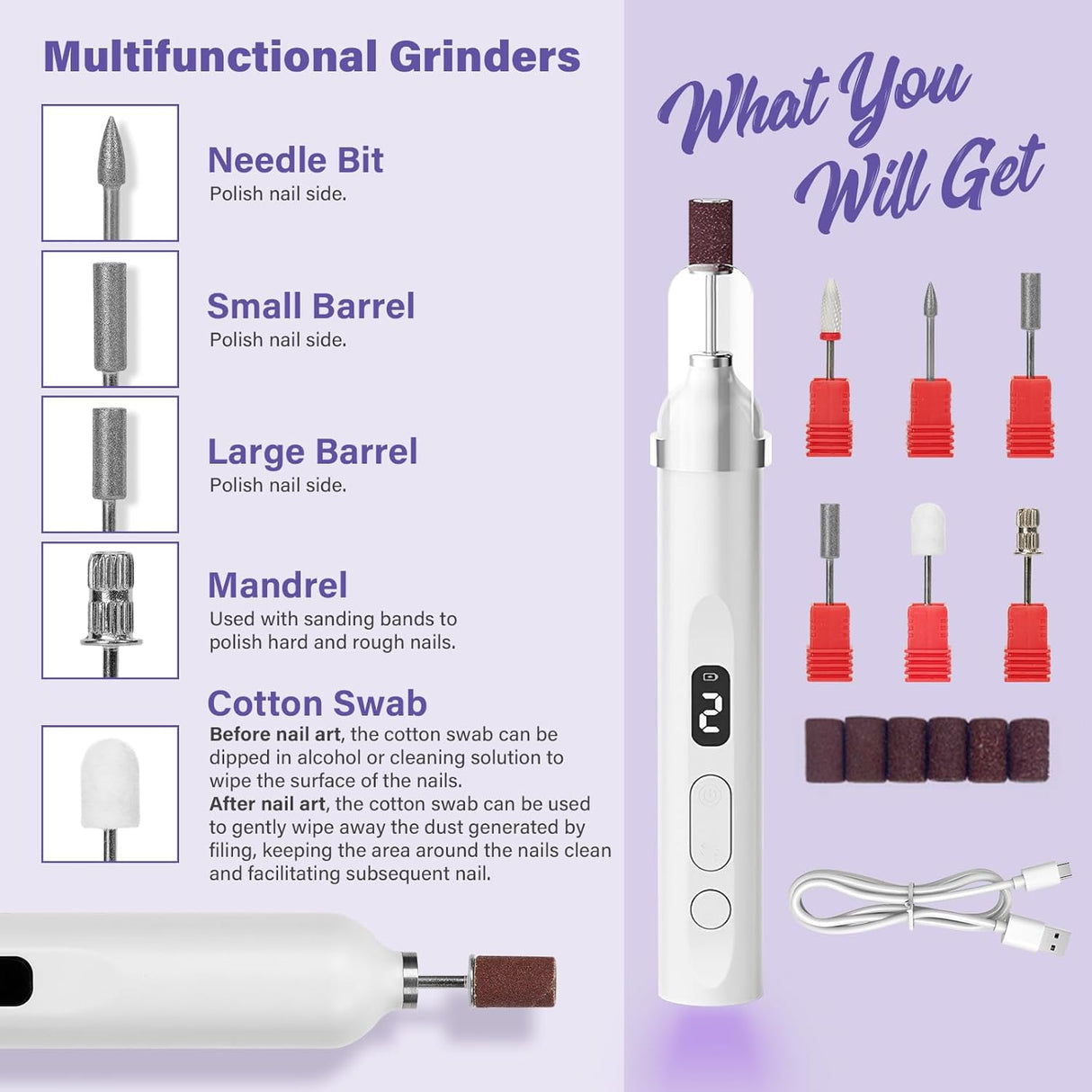 NBHS 2-in-1 Portable Nail Drill Kit with UV/LED Lamp – Rechargeable Tool