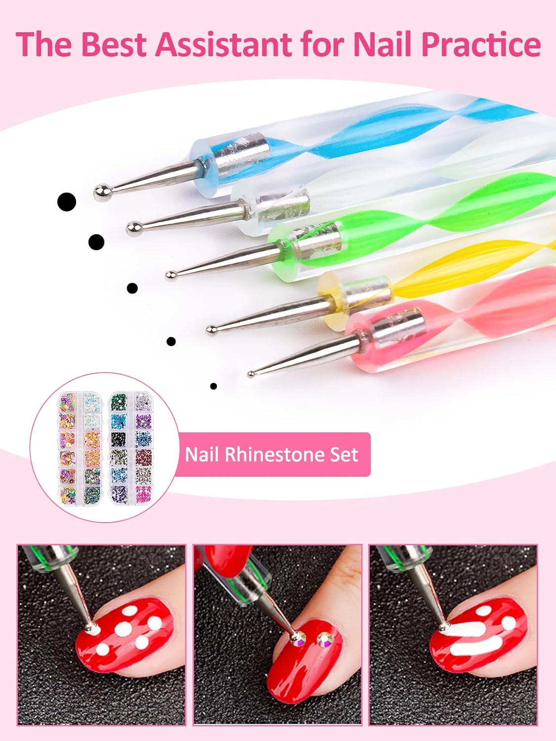 NBHS All-in-One Nail Art Tools Kit – Brushes, Dotting Pens & Rhinestones