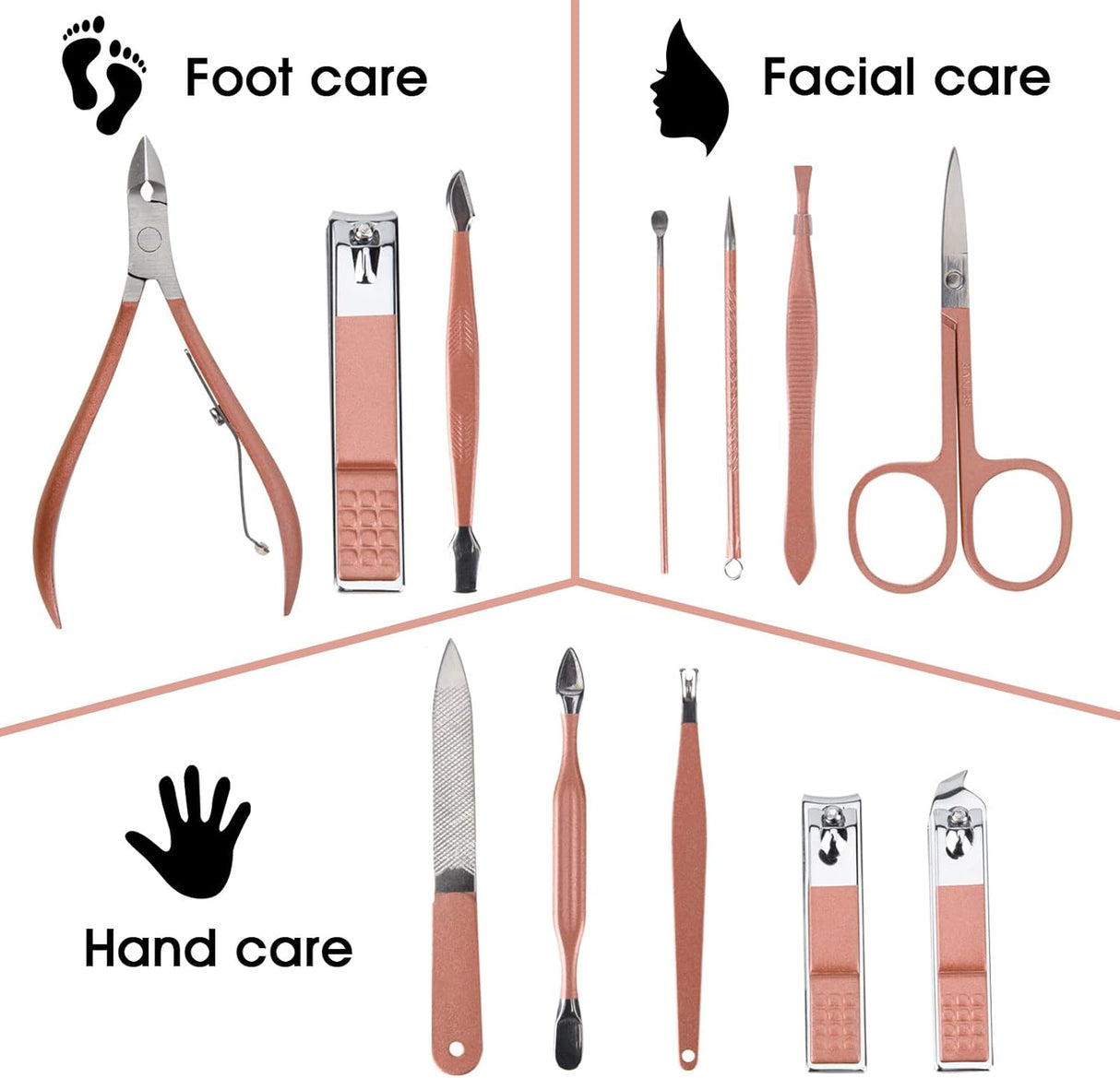 NBHS Rose Gold 12-in-1 Manicure Set – Beauty Kit with Pink Leather Case