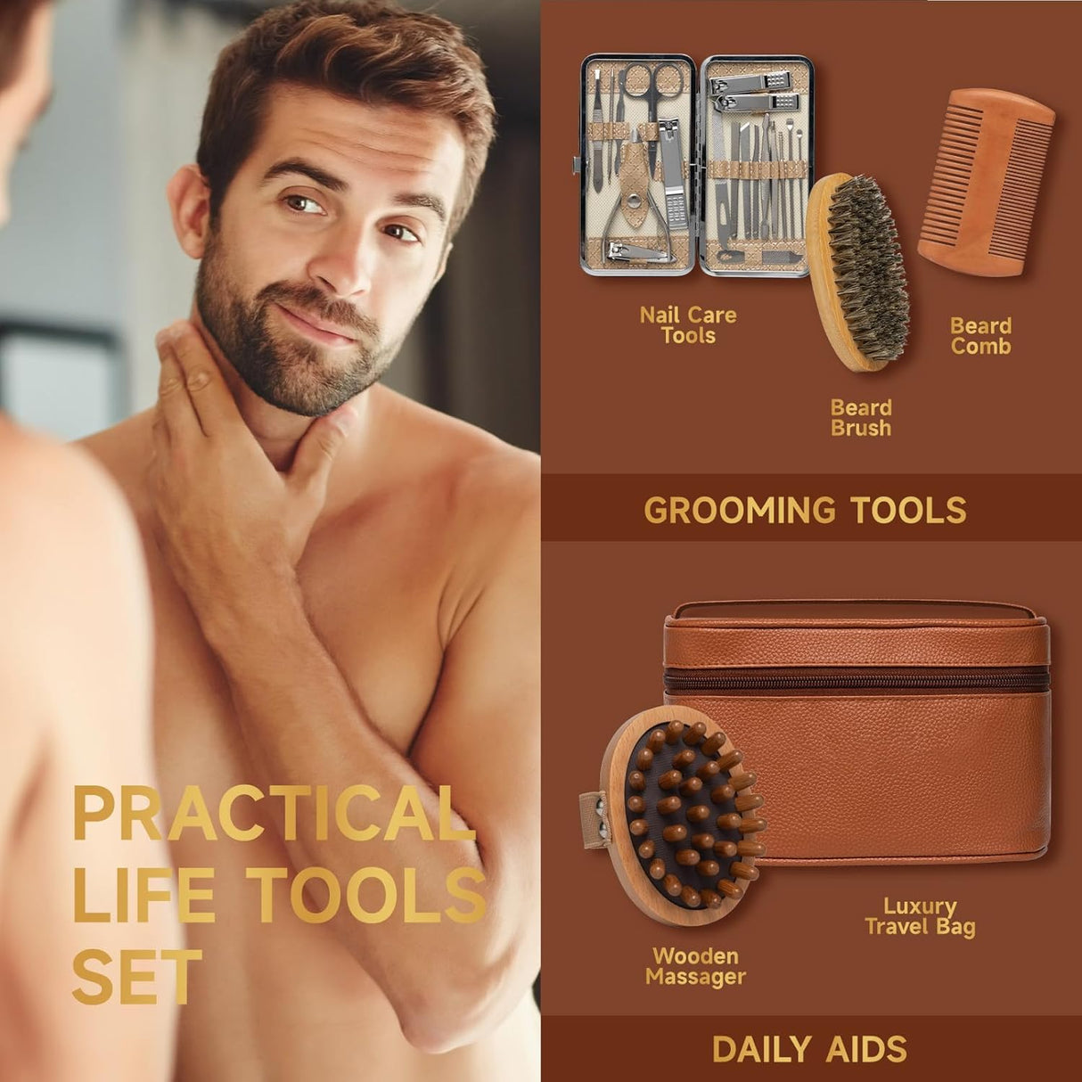 NBHS 32-Piece Sandalwood Bath & Beard Care Gift Set – Luxury Men’s Kit