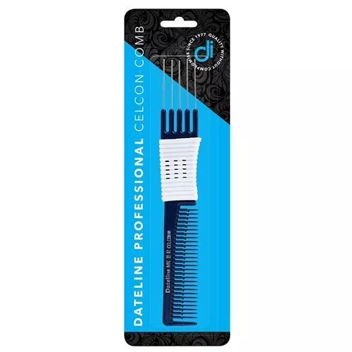 Dateline Professional Blue Celcon Metal Teasing Comb Durable & Heat Resistant