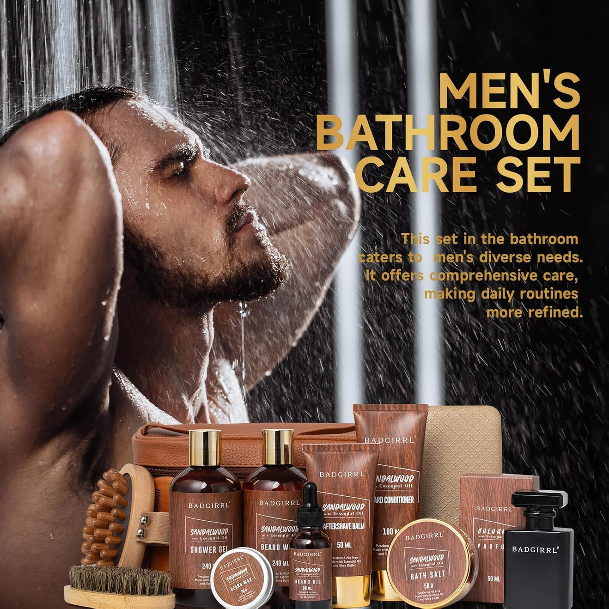 NBHS 32-Piece Sandalwood Bath & Beard Care Gift Set – Luxury Men’s Kit