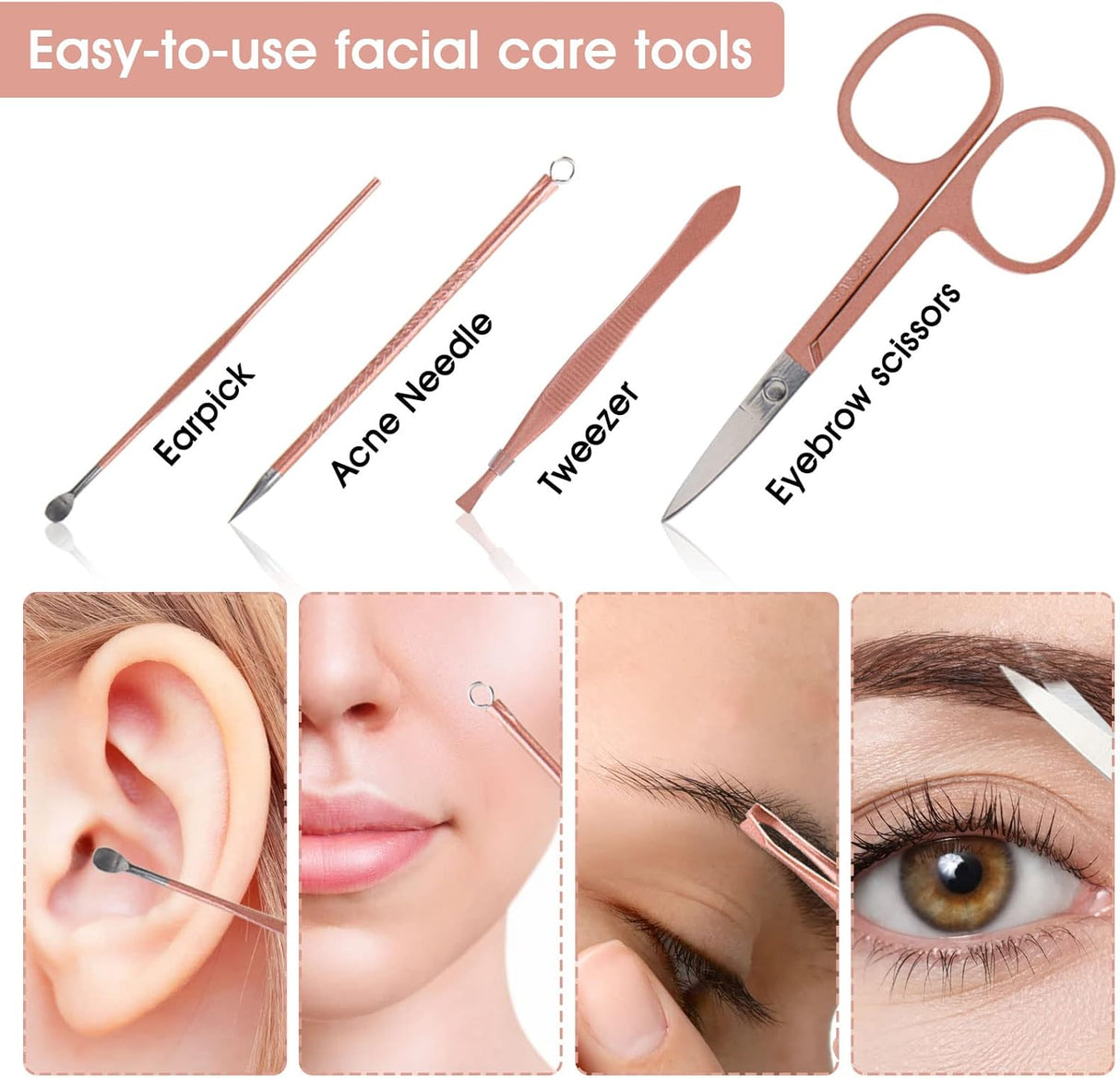 NBHS Rose Gold 12-in-1 Manicure Set – Beauty Kit with Pink Leather Case