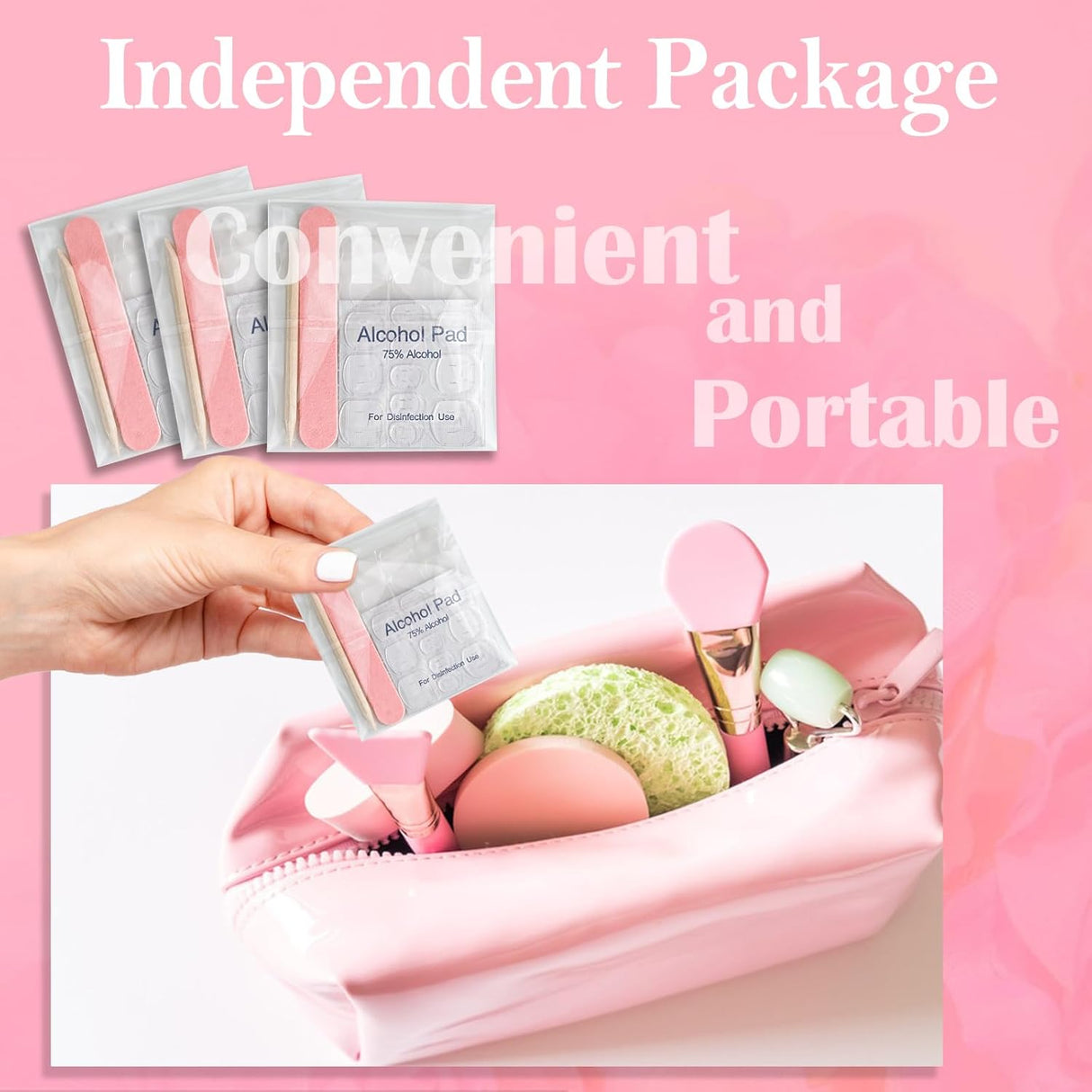 NBHS 50-Piece Press-On Nail Prep Kit – Files, Pads, Sticks & Bags (Pink)