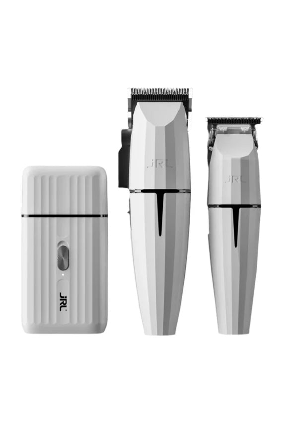 JRL Onyx White Ghost II Professional Clipper, Trimmer and Shaver Trio Kit