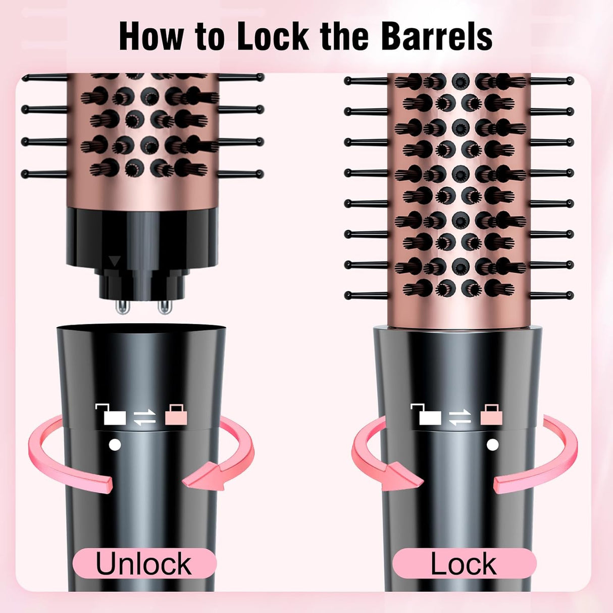 NBHS 5-in-1 Curling Iron Set with Thermal Brush – Rose Gold Styler Kit