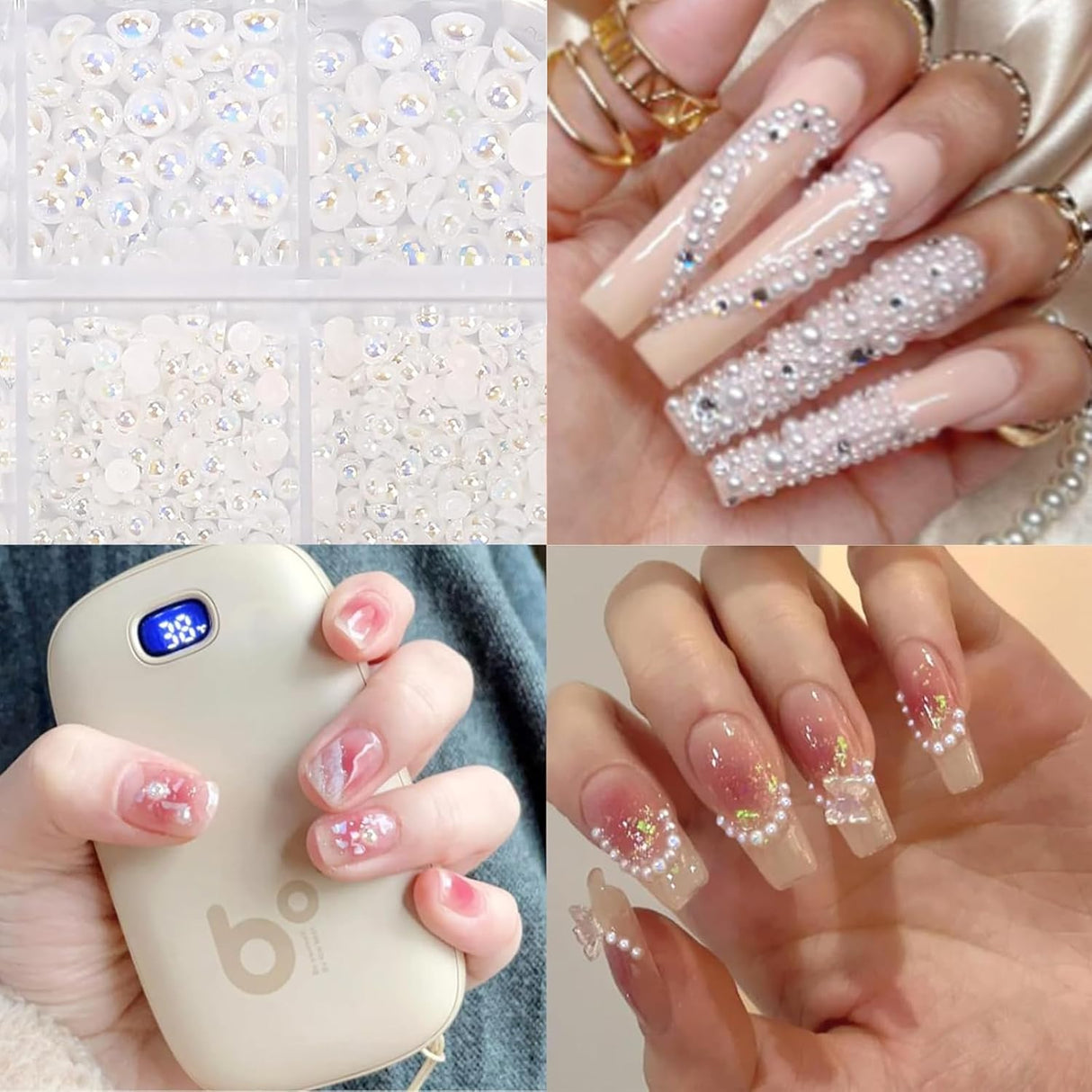 NBHS 4500Pcs Nail Rhinestones & Pearls Kit – 3D Flatback Charms Box