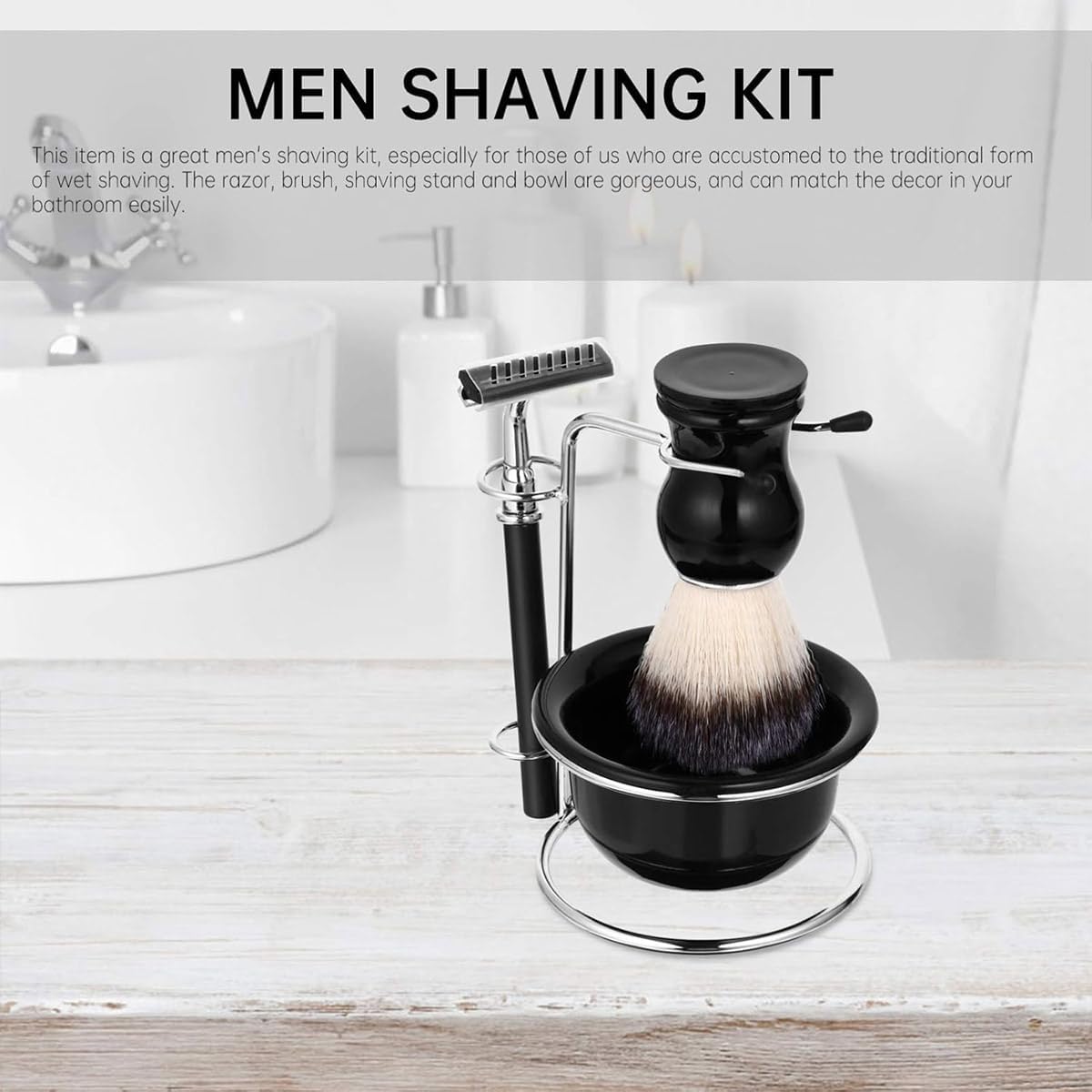 NBHS 5-Piece Wet Shaving Kit – Safety Razor, Brush, Bowl & Stand Gift Set