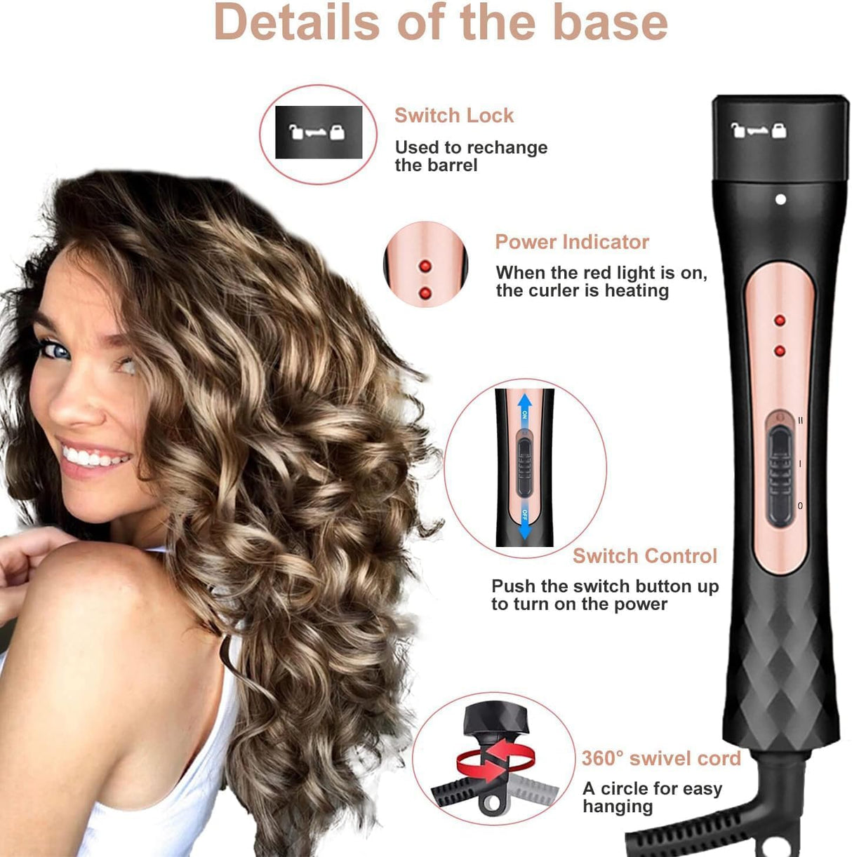 NBHS 3-in-1 Ceramic Curling Iron Set – Interchangeable Curlers for Curls