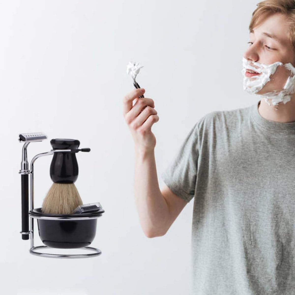 NBHS 5-Piece Wet Shaving Kit – Safety Razor, Brush, Bowl & Stand Gift Set