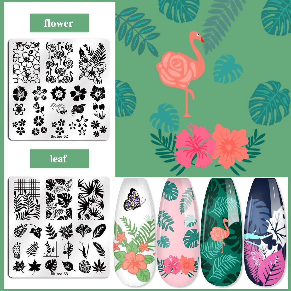 NBHS Nail Stamping Plates Kit – 15pcs Templates with Stamper & Scraper