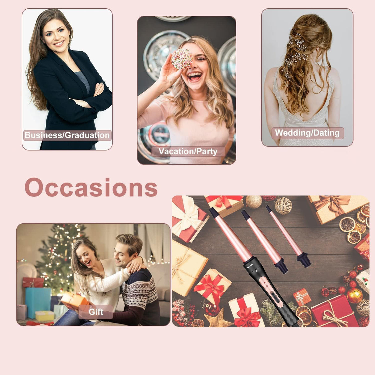 NBHS 3-in-1 Ceramic Curling Iron Set – Interchangeable Curlers for Curls