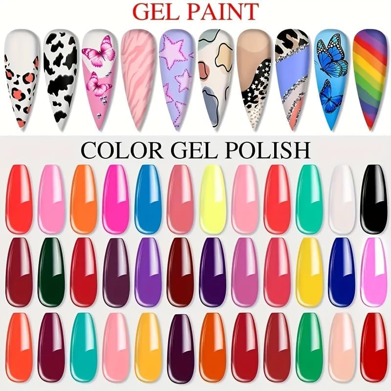 NBHS 36-Color Nail Art Gel Paint Kit – Includes 15 Professional Brushes