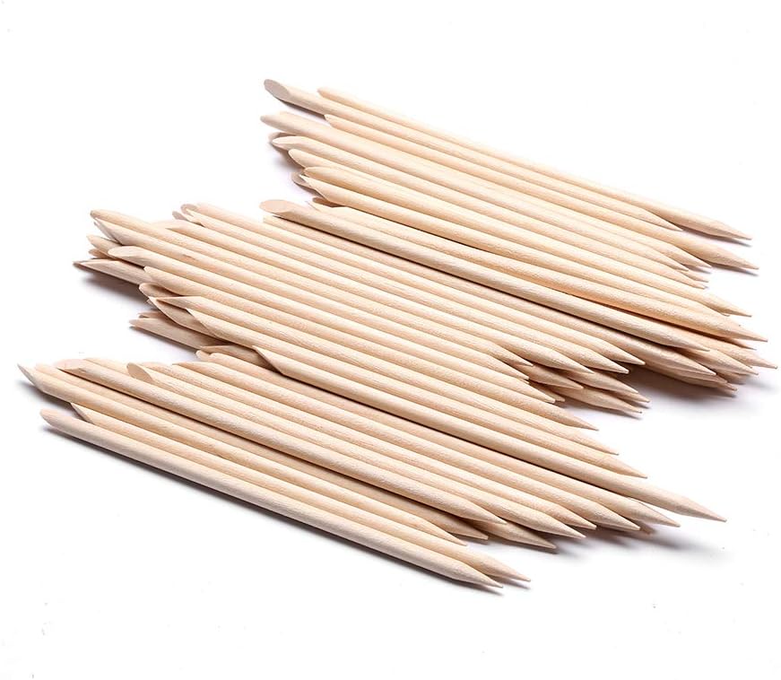 NBHS Borogo 100 Pcs Orange Wood Nail Sticks – Dual-End Cuticle Pushers