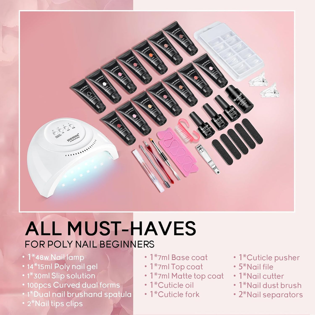 NBHS 14-Color Poly Nail Gel Kit with Lamp – All-in-One Extension Set