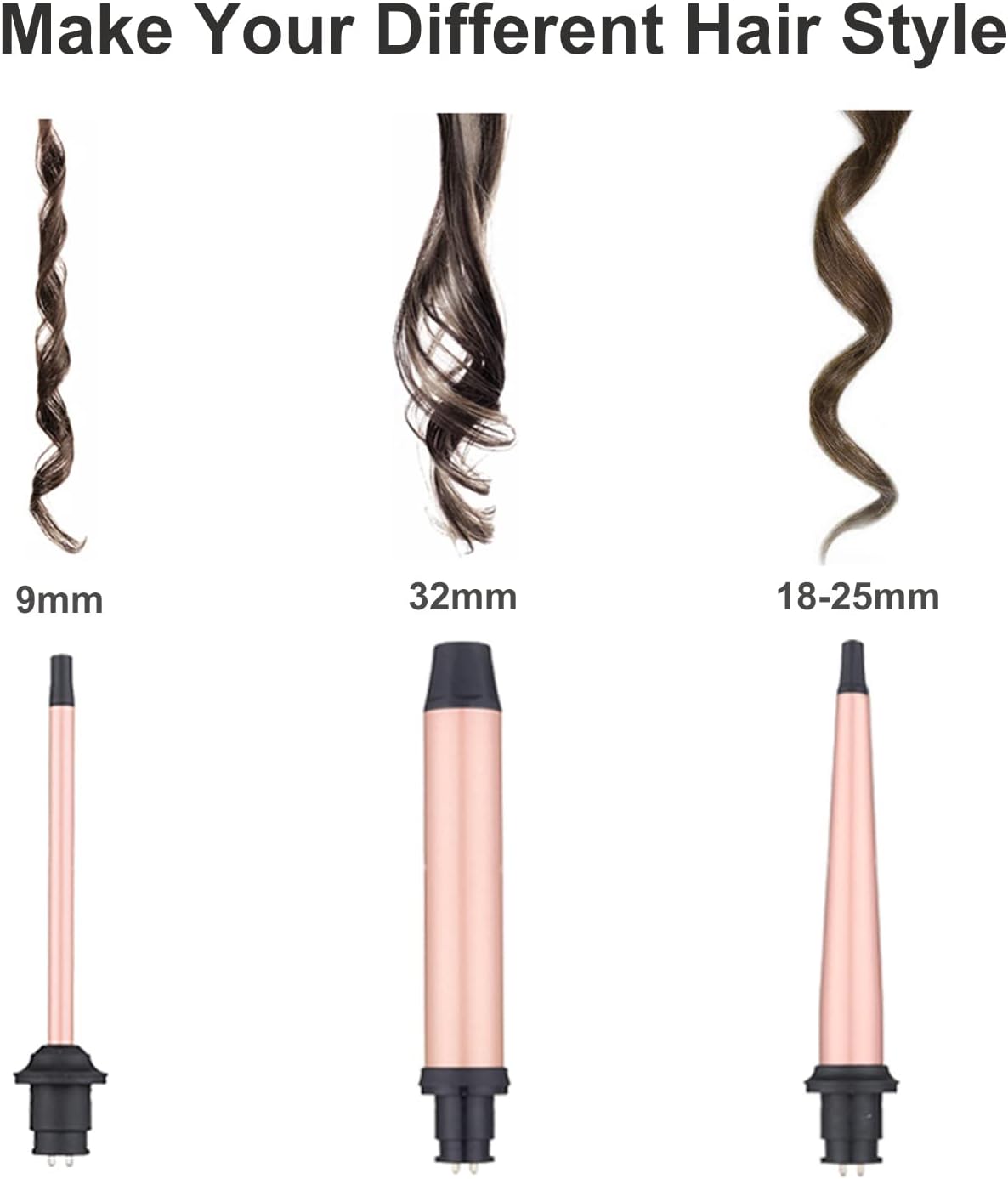 NBHS 3-in-1 Ceramic Curling Iron Set – Interchangeable Wands for Curls