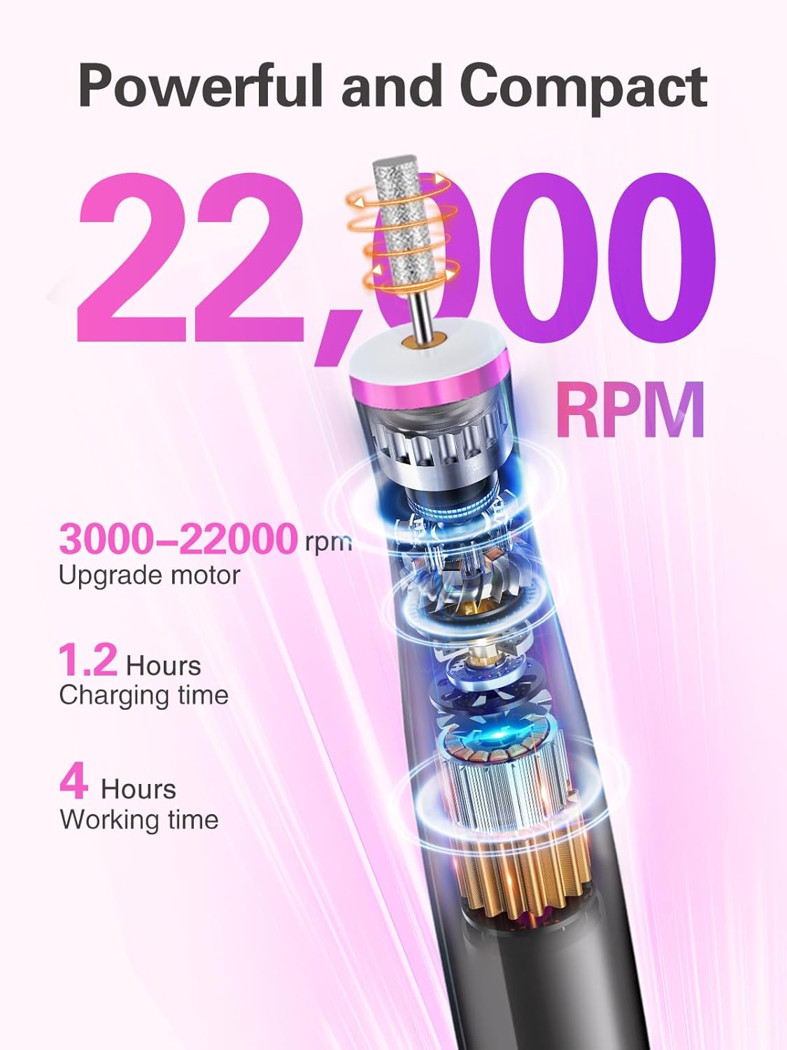 NBHS Cordless Rechargeable Nail Drill – 22,000 RPM Electric File (Gray)