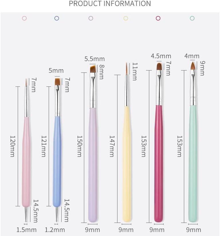 NBHS 6pcs Nail Art Brushes Set – Gel Extension, Liner & Painting Tools