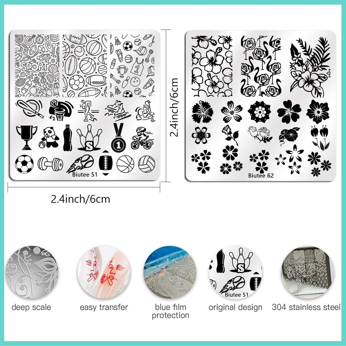 NBHS Nail Stamping Plates Kit – 15pcs Templates with Stamper & Scraper