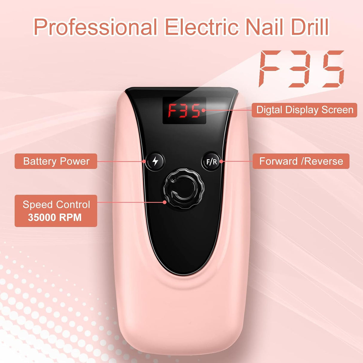 NBHS 35,000 RPM Professional Rechargeable Nail Drill – Pink E-File