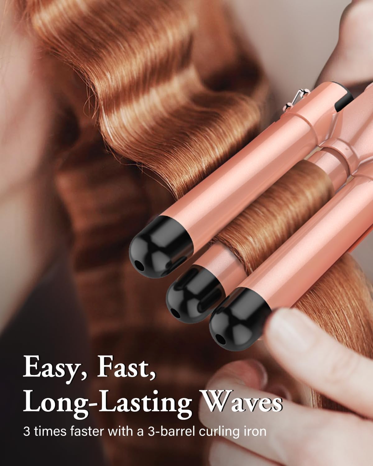 NBHS 5-in-1 Curling Wand Set – Rose Gold Hair Waver & Crimper Tool