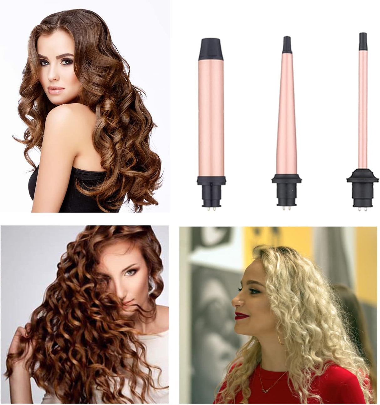 NBHS 3-in-1 Ceramic Curling Iron Set – Interchangeable Wands for Curls