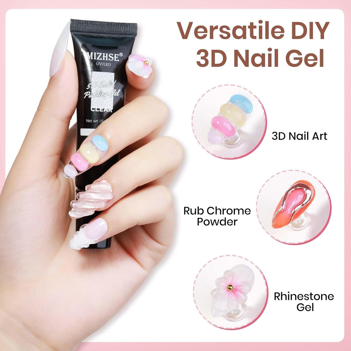 NBHS 3D Nail Gel & Chrome Powder Kit – Sculpting Gel for Nail Art Charms