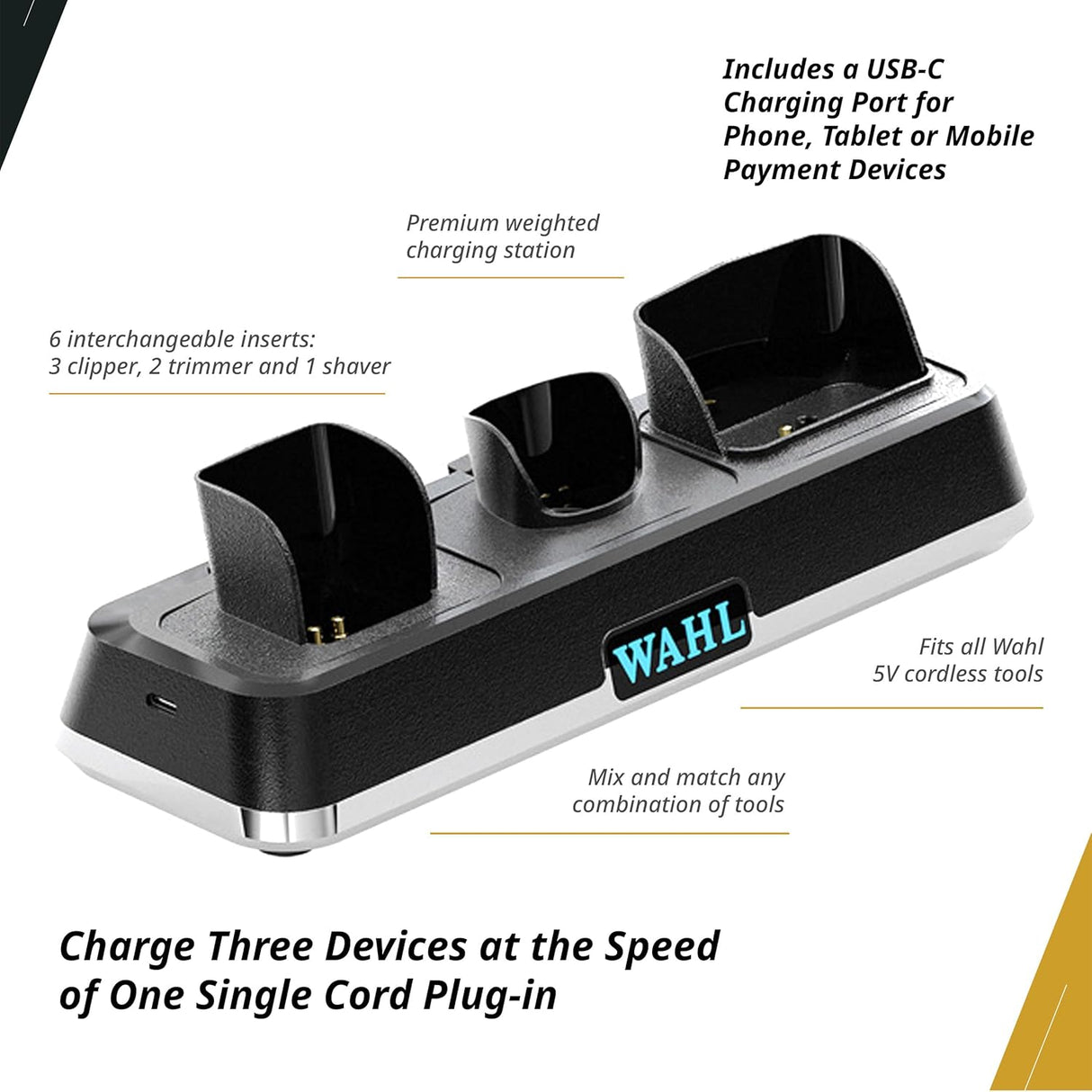 Wahl Professional Power Station – 3-in-1 Charging Dock with USB-C Port
