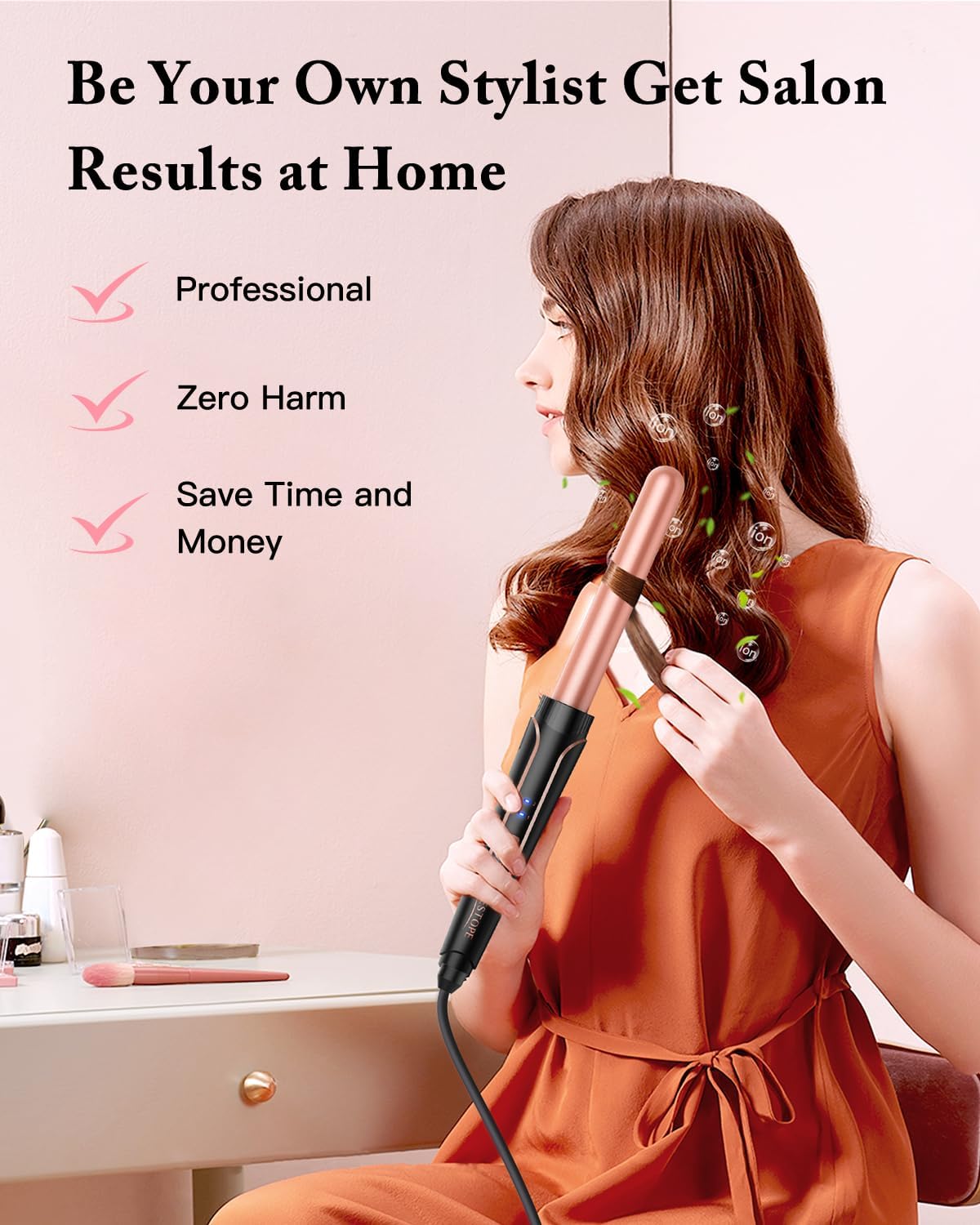 NBHS 5-in-1 Curling Wand Set – Rose Gold Hair Waver & Crimper Tool