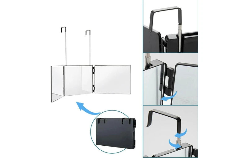 3 Way Trifold Mirror 360 Degree Folding Mirror for Make Up Hair Styling Shaving Grooming Adjustable Height Brackets