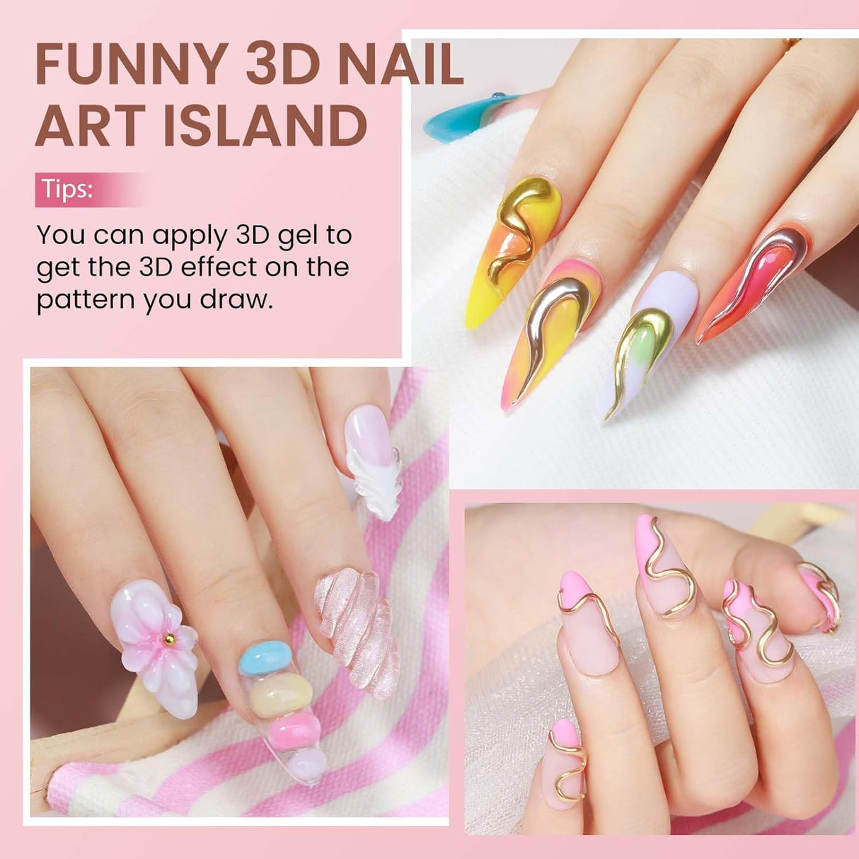 NBHS 3D Nail Gel & Chrome Powder Kit – Sculpting Gel for Nail Art Charms