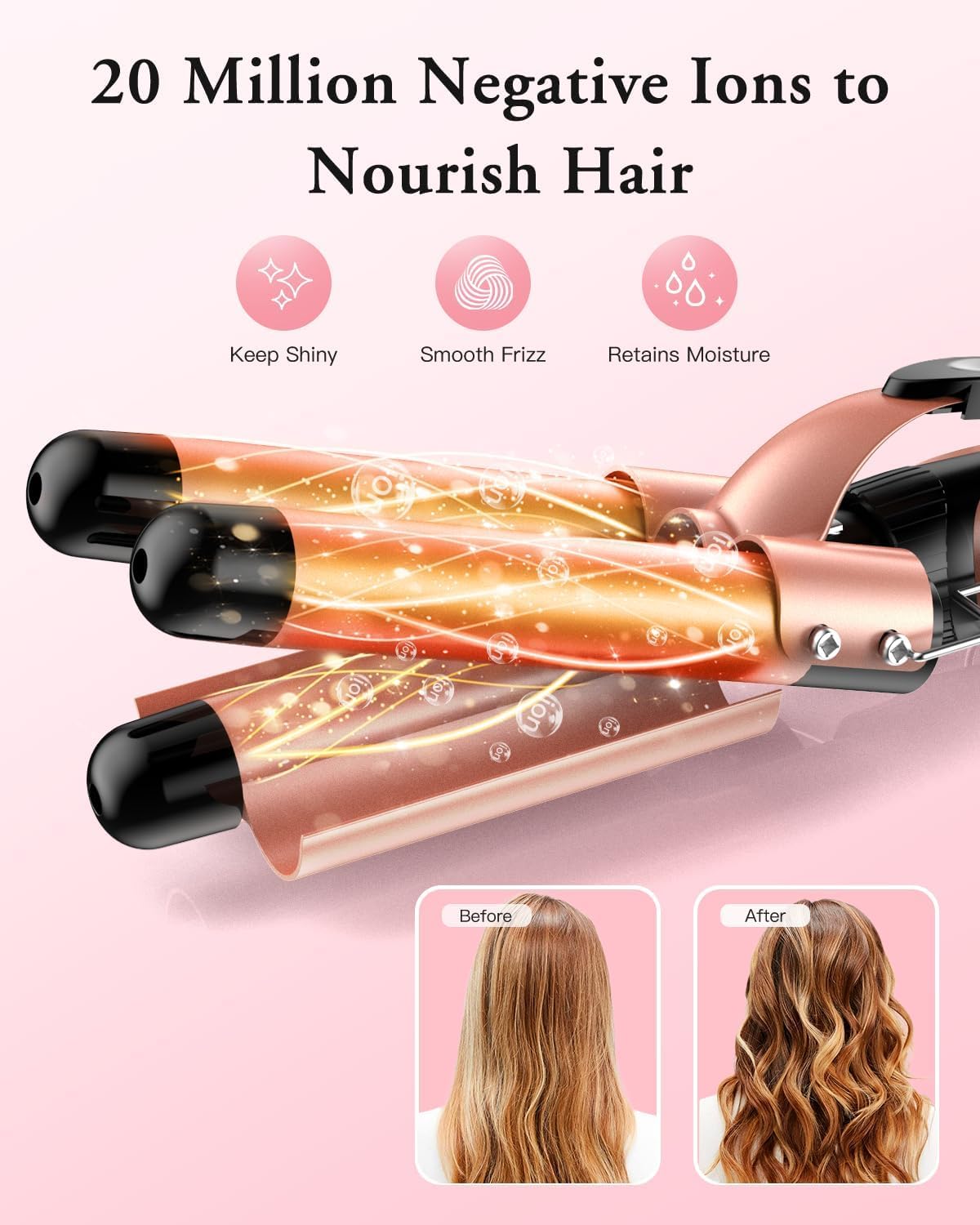 NBHS 5-in-1 Curling Wand Set – Rose Gold Hair Waver & Crimper Tool
