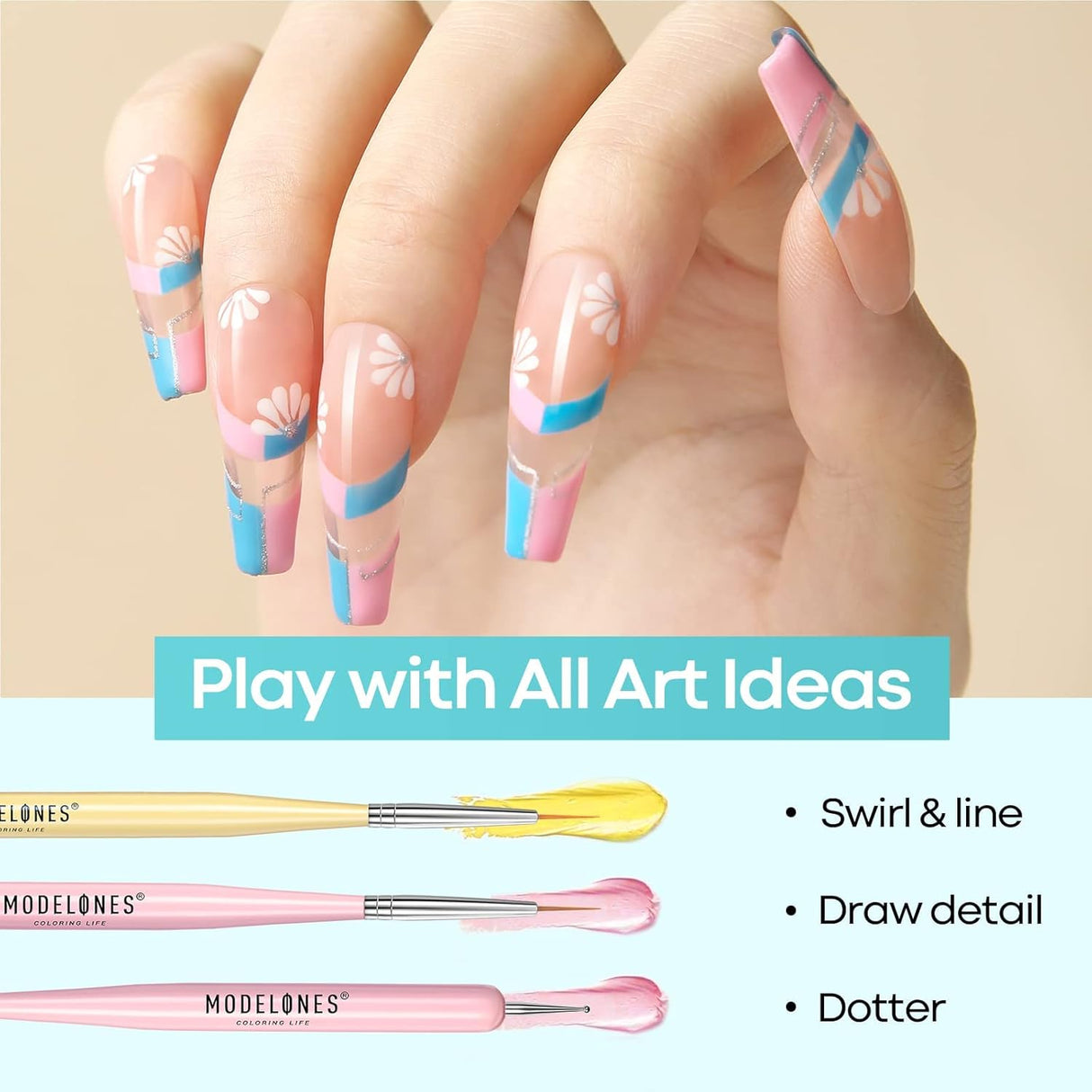 NBHS 6pcs Nail Art Brushes Set – Liner, Extension & Dotting Tools