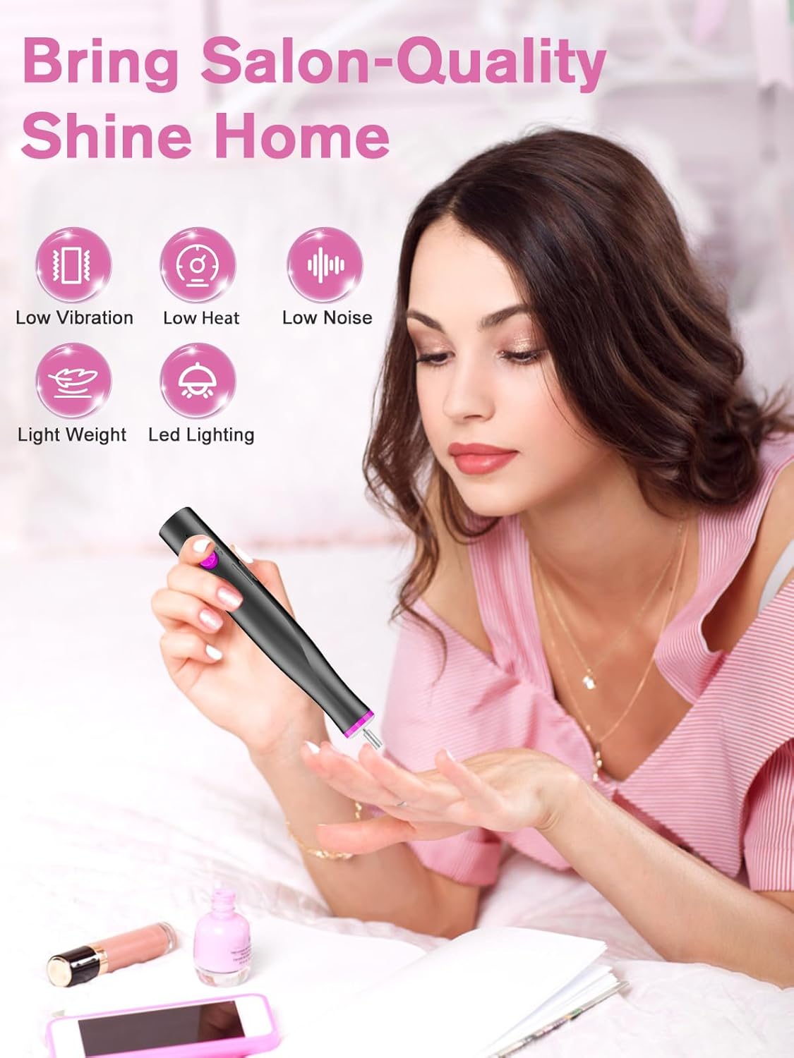 NBHS Cordless Rechargeable Nail Drill – 22,000 RPM Electric File (Gray)