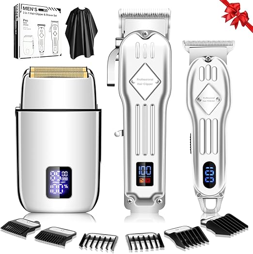 NBHS Hair Clippers For Men & Electric Shavers Professional Barber Hair Cutting Kit (Silver)
