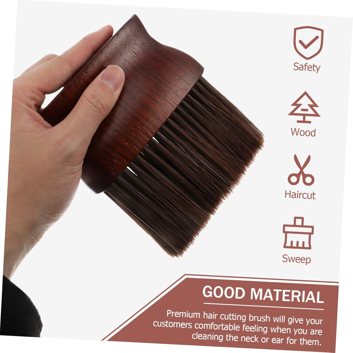 Barber Top Neck Brush - Flat Wood Handle Dark Chocolate