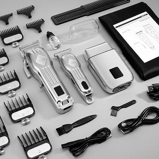 NBHS Hair Clippers For Men & Electric Shavers Professional Barber Hair Cutting Kit (Silver)