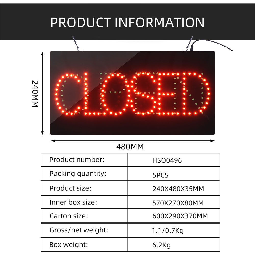 9x19 Inch LED Sign Light Box – Custom Company Logo Display, OPEN/CLOSED Advertising Board