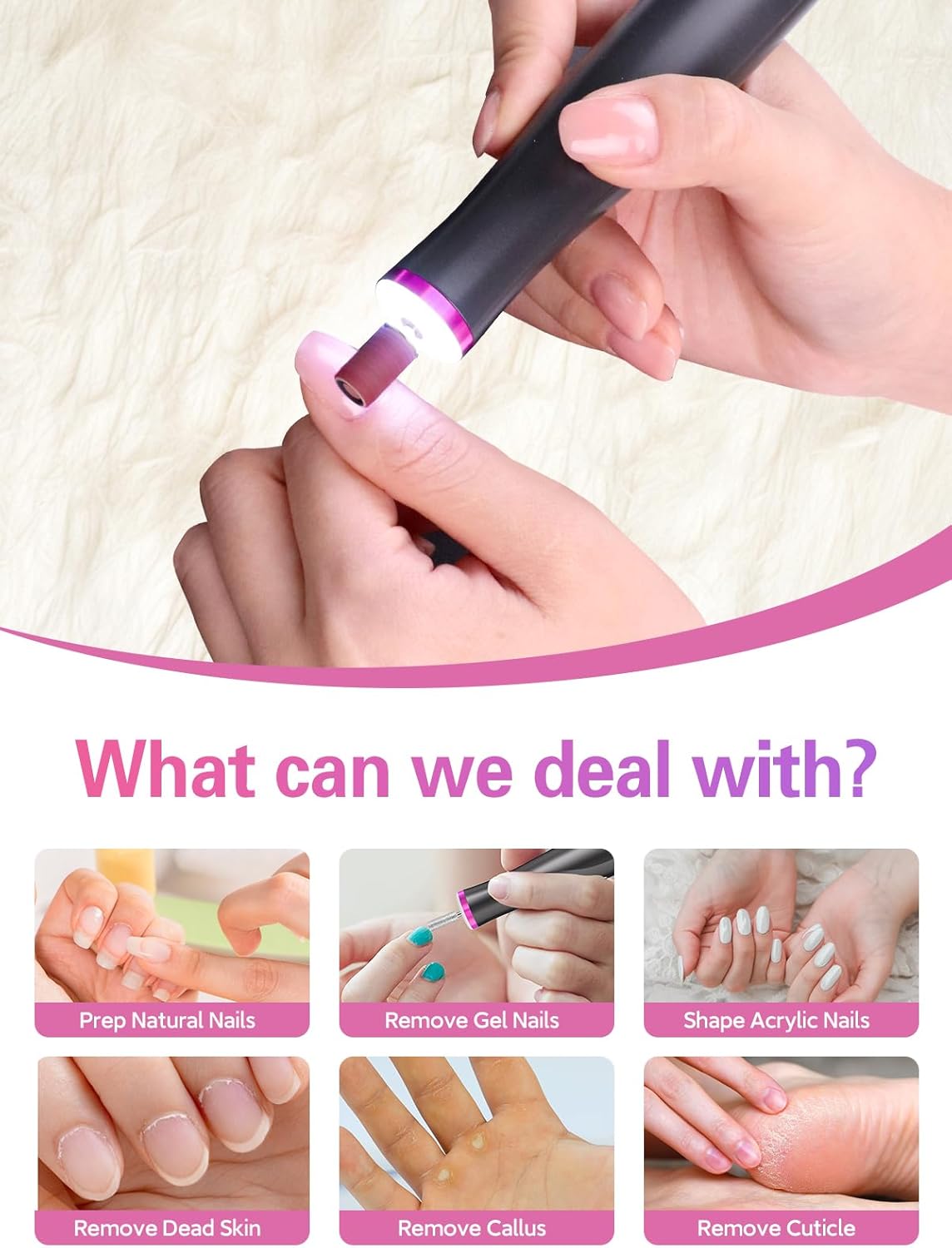 NBHS Cordless Rechargeable Nail Drill – 22,000 RPM Electric File (Gray)