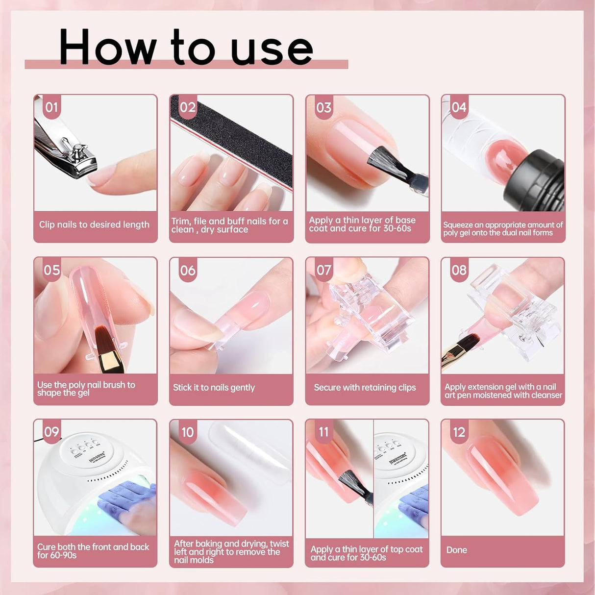 NBHS 14-Color Poly Nail Gel Kit with Lamp – All-in-One Extension Set