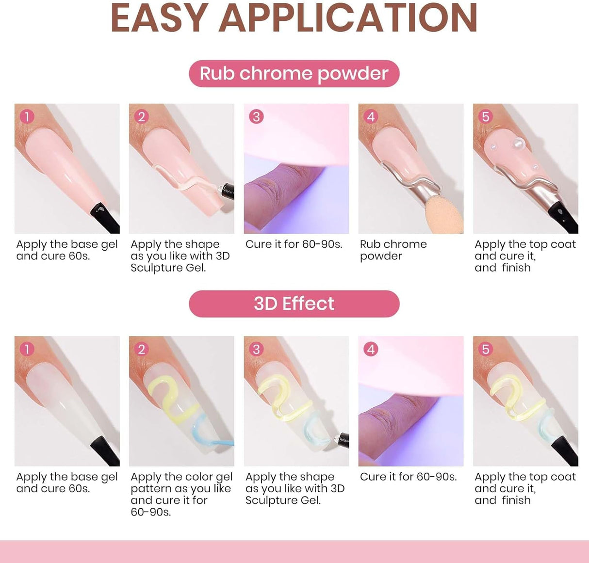 NBHS 3D Nail Gel & Chrome Powder Kit – Sculpting Gel for Nail Art Charms