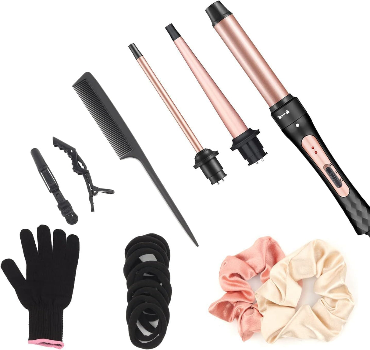 NBHS 3-in-1 Ceramic Curling Iron Set – Interchangeable Wands for Curls