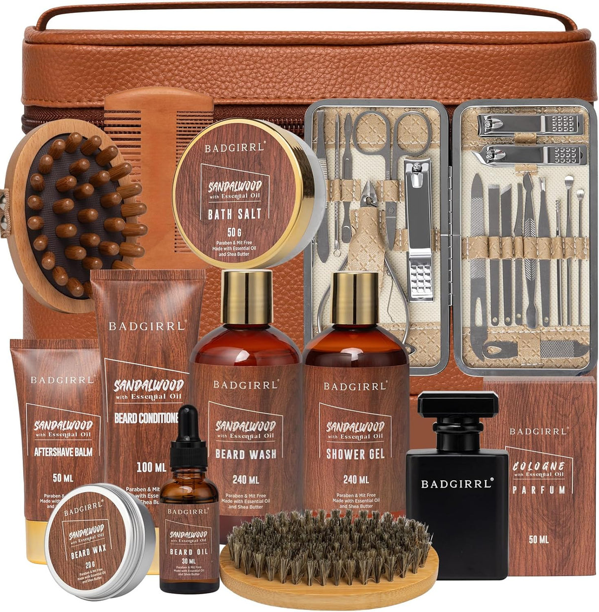 NBHS 32-Piece Sandalwood Bath & Beard Care Gift Set – Luxury Men’s Kit