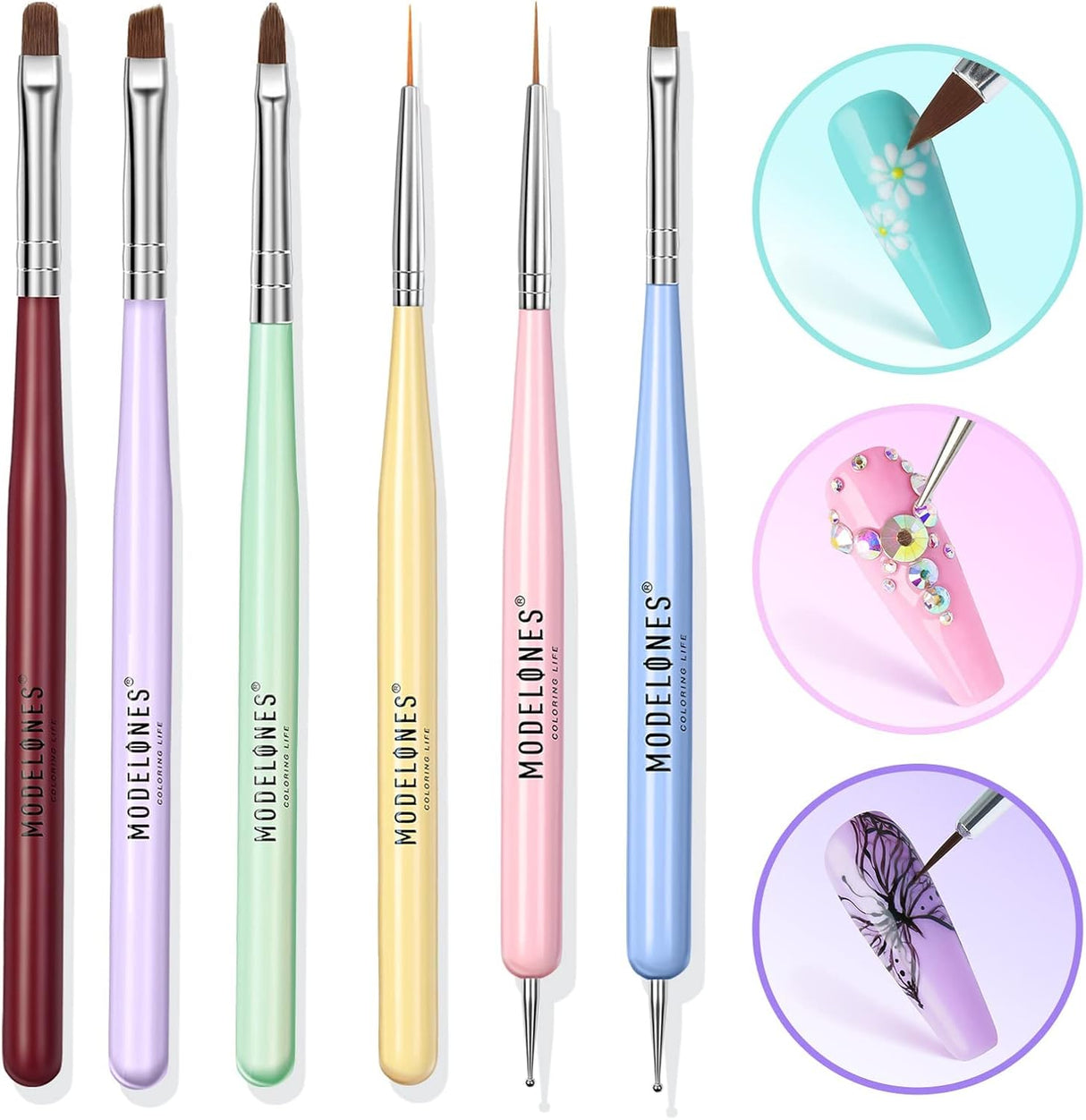 NBHS 6pcs Nail Art Brushes Set – Liner, Extension & Dotting Tools