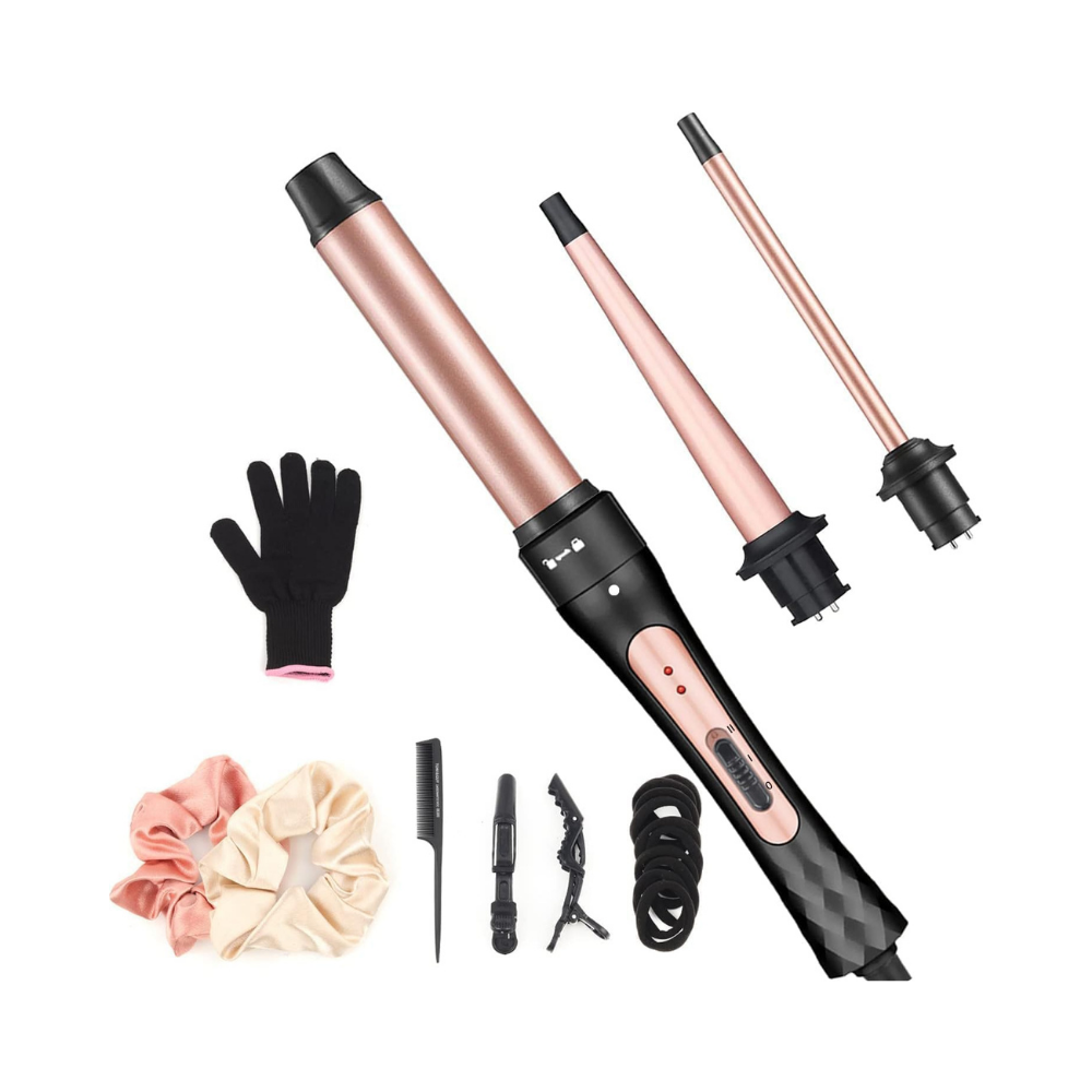 NBHS 3-in-1 Ceramic Curling Iron Set – Interchangeable Wands for Curls