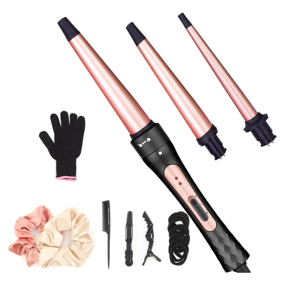 NBHS 3-in-1 Ceramic Curling Iron Set – Interchangeable Curlers for Curls