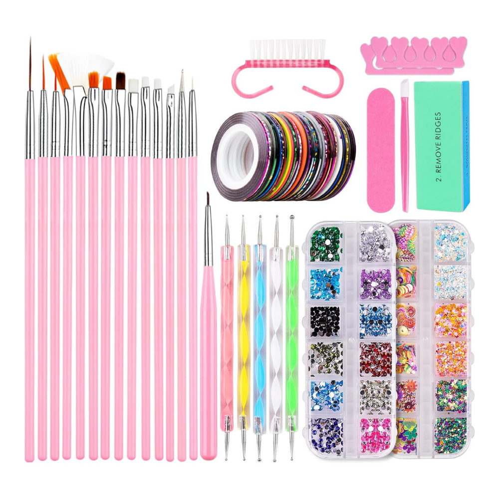 NBHS All-in-One Nail Art Tools Kit – Brushes, Dotting Pens & Rhinestones