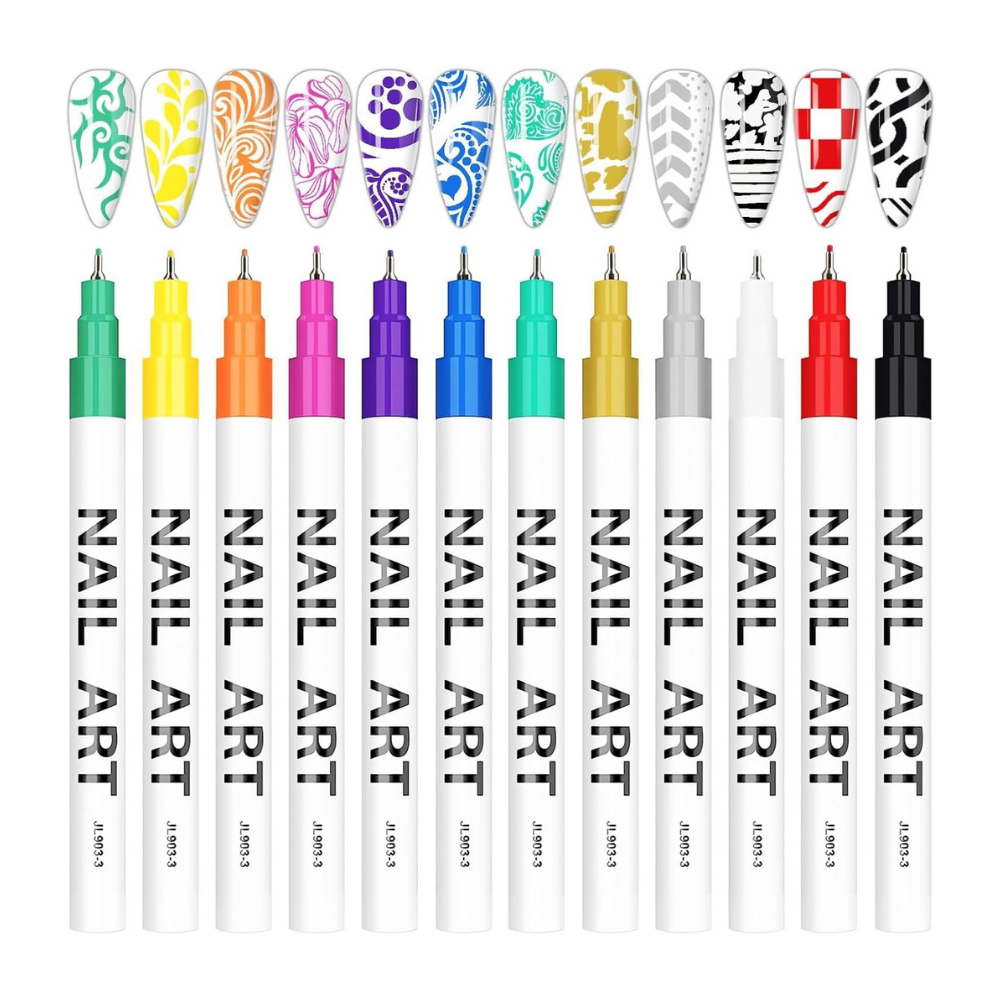 NBHS 12-Color 3D Nail Art Pens Set – Graffiti Dotting & Liner Pen Kit