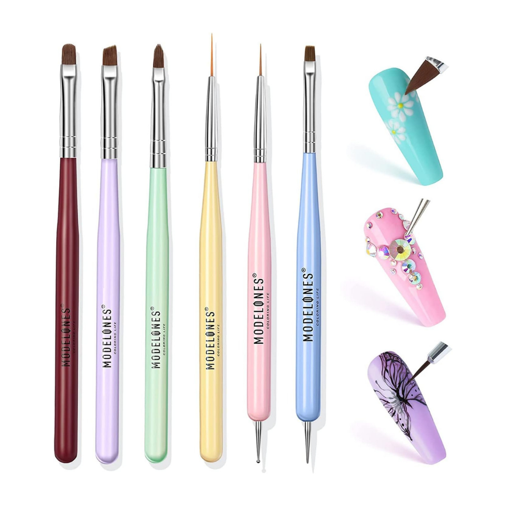 NBHS 6pcs Nail Art Brushes Set – Liner, Extension & Dotting Tools