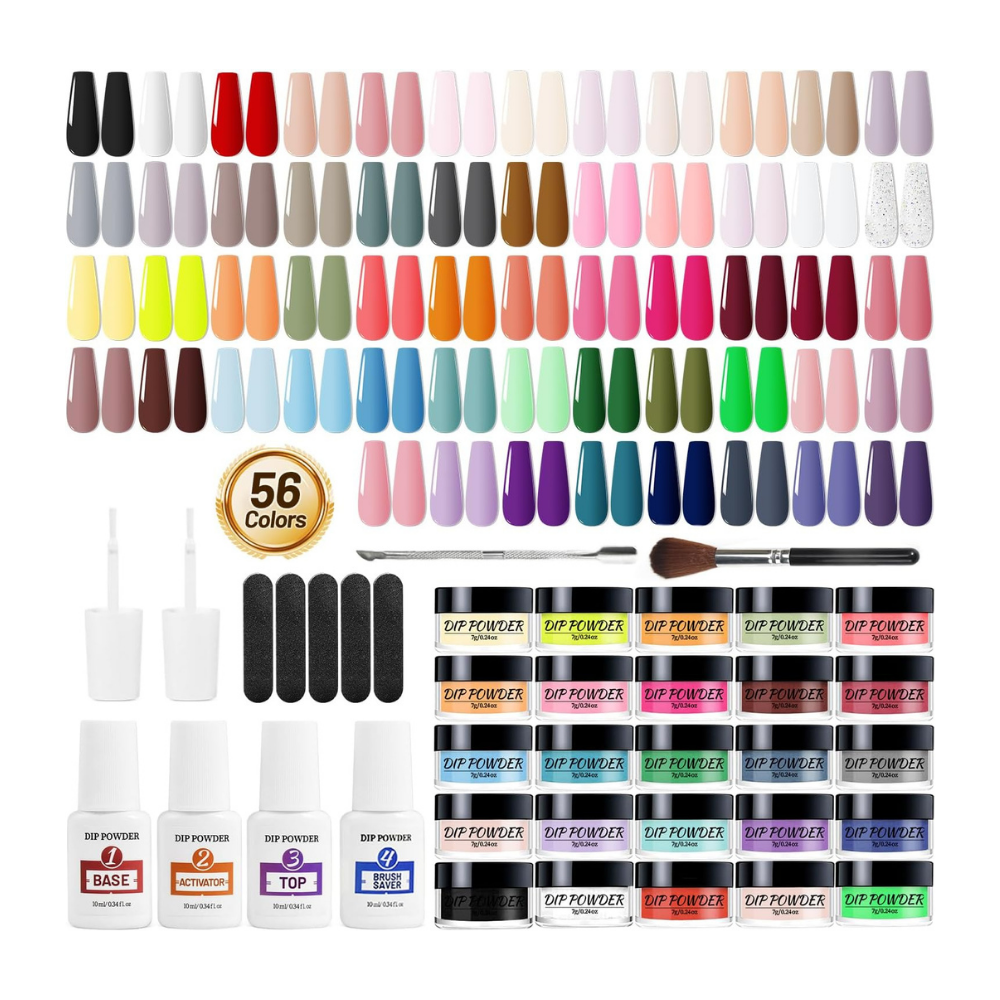 NBHS 56-Color Dip Powder Nail Kit – Acrylic Starter Set with Base & Top